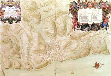 Ms 988 svazek 3 fol.33 Mapa města a citadely Bellisle z "Atlasu Ludvíka XIV.", 1683-88.